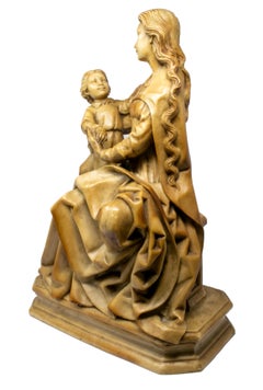 19th Century Italian Alabaster Gothic Revival Virgin and Child