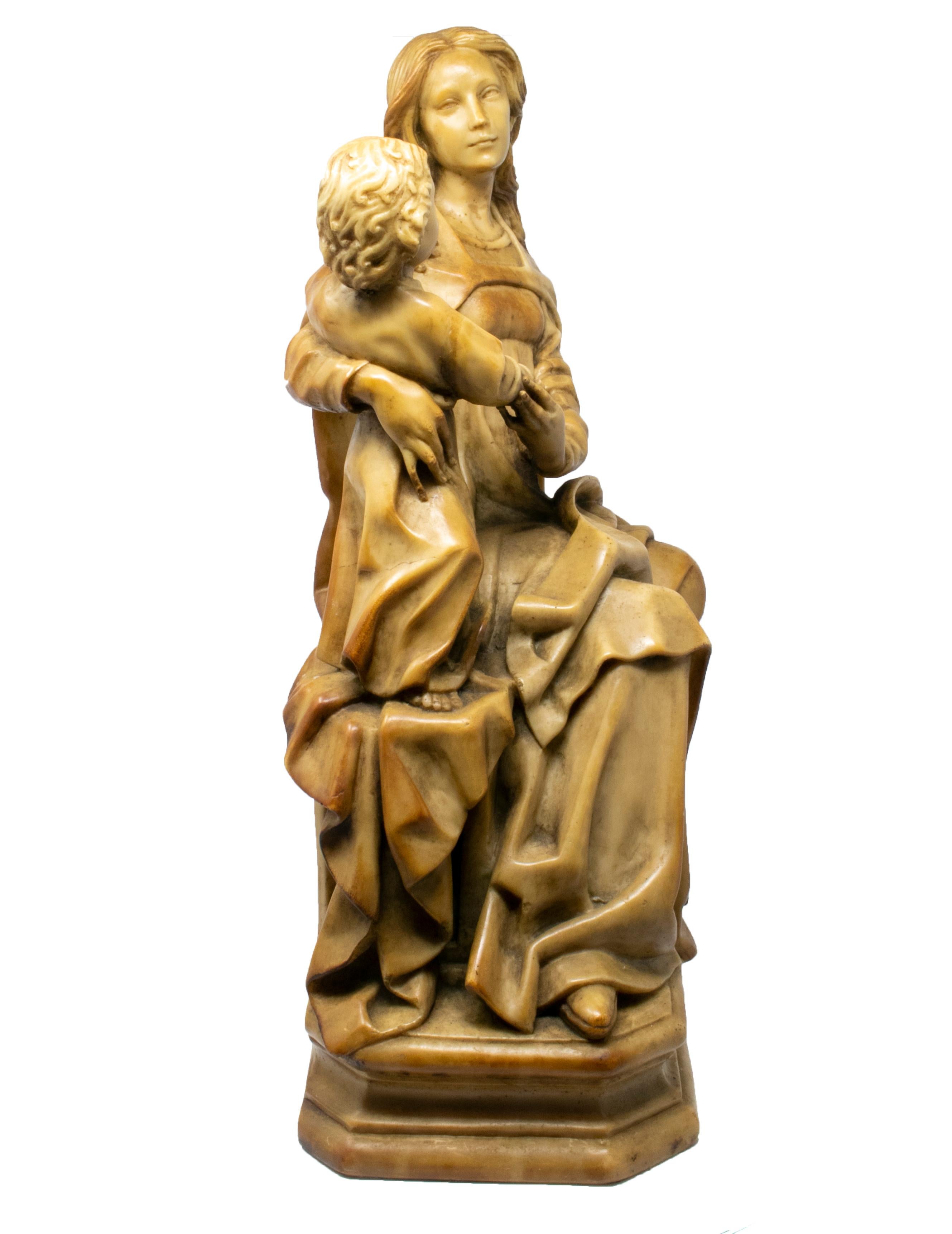 19th Century Italian Alabaster Gothic Revival Virgin and Child In Good Condition For Sale In Marbella, ES