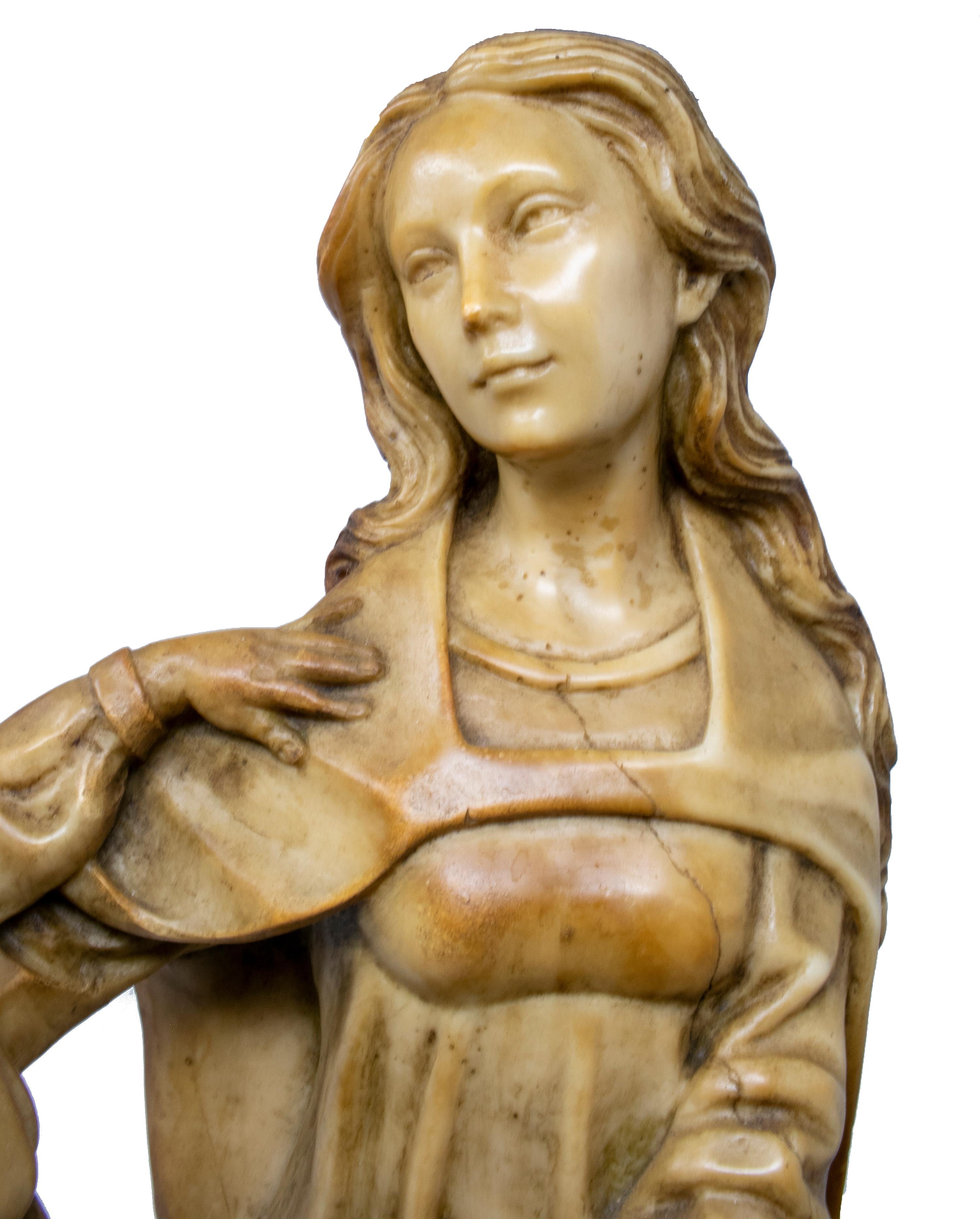 19th Century Italian Alabaster Gothic Revival Virgin and Child For Sale 4
