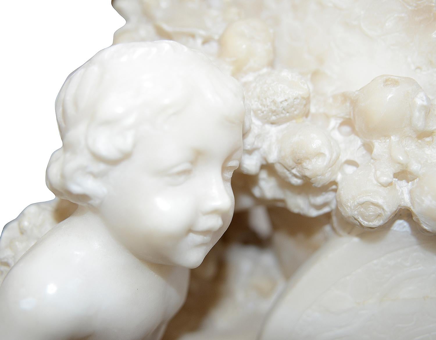 French 19th Century Italian Alabaster Group of Children Pushing a Cart For Sale