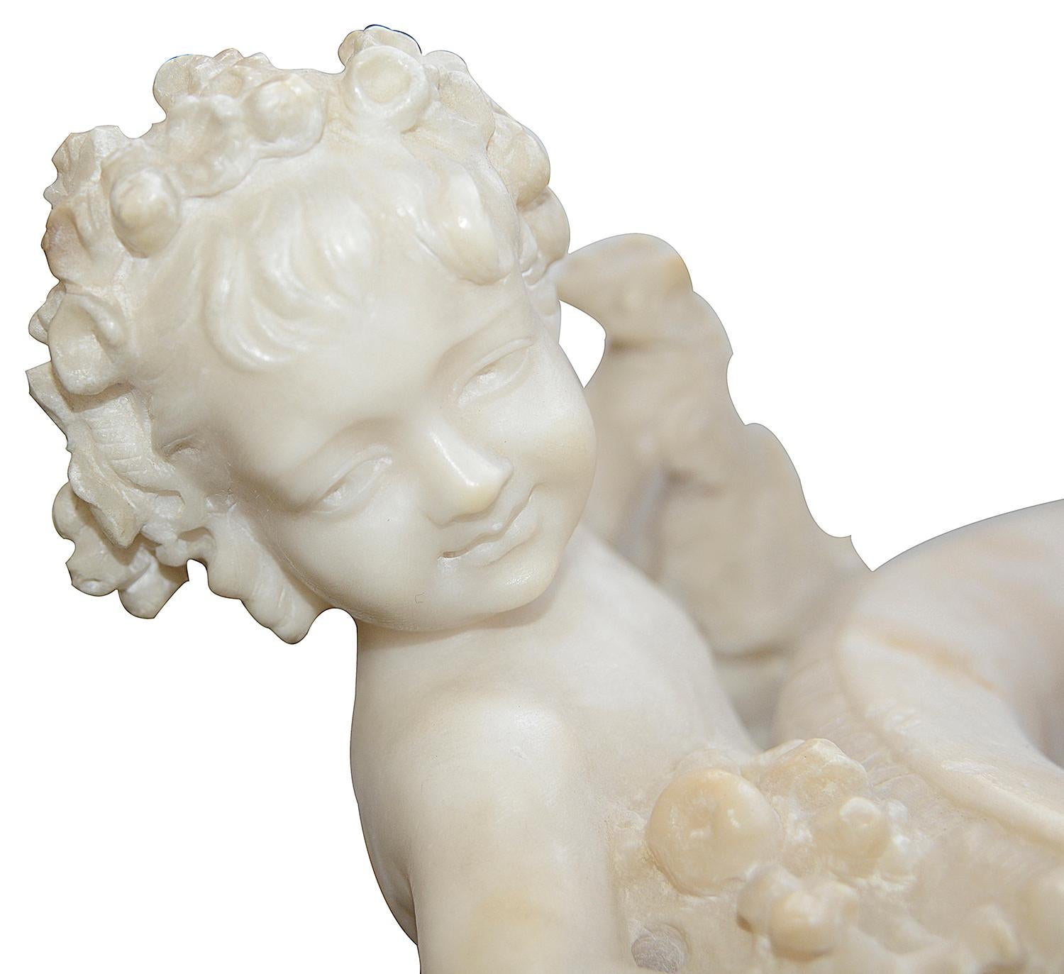 19th Century Italian Alabaster Group of Children Pushing a Cart In Good Condition For Sale In Brighton, Sussex