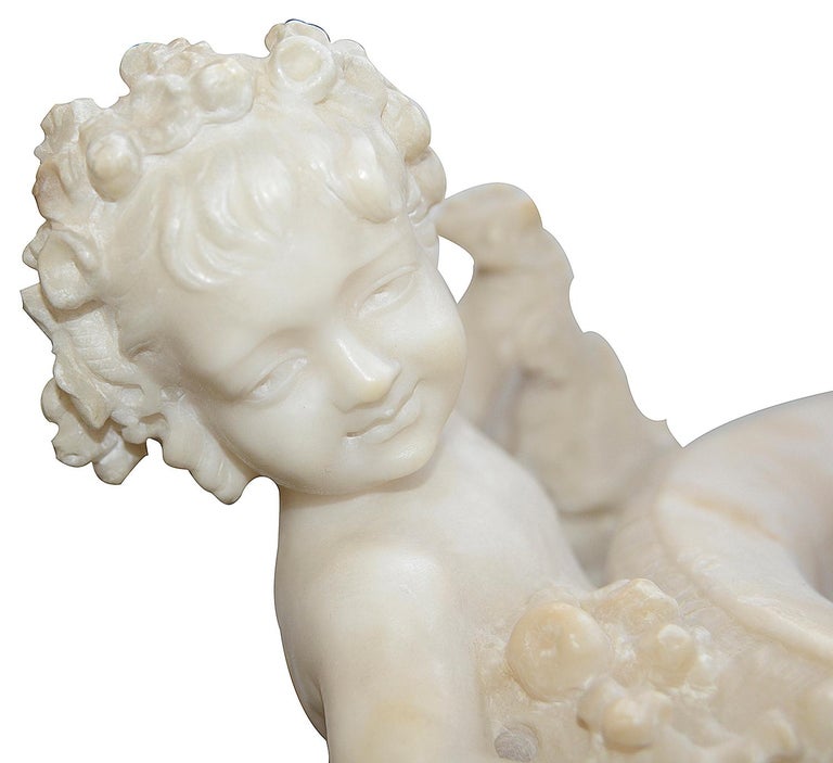 19th Century Italian Alabaster Group of Children Pushing a Cart In Good Condition For Sale In Brighton, Sussex
