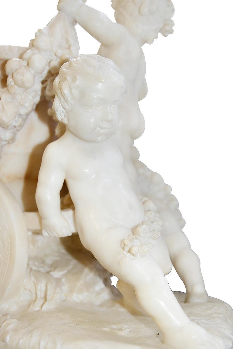 19th Century Italian Alabaster Group of Children Pushing a Cart For Sale 2