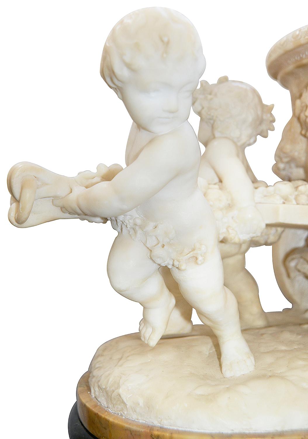 19th Century Italian Alabaster Group of Children Pushing a Cart For Sale 3
