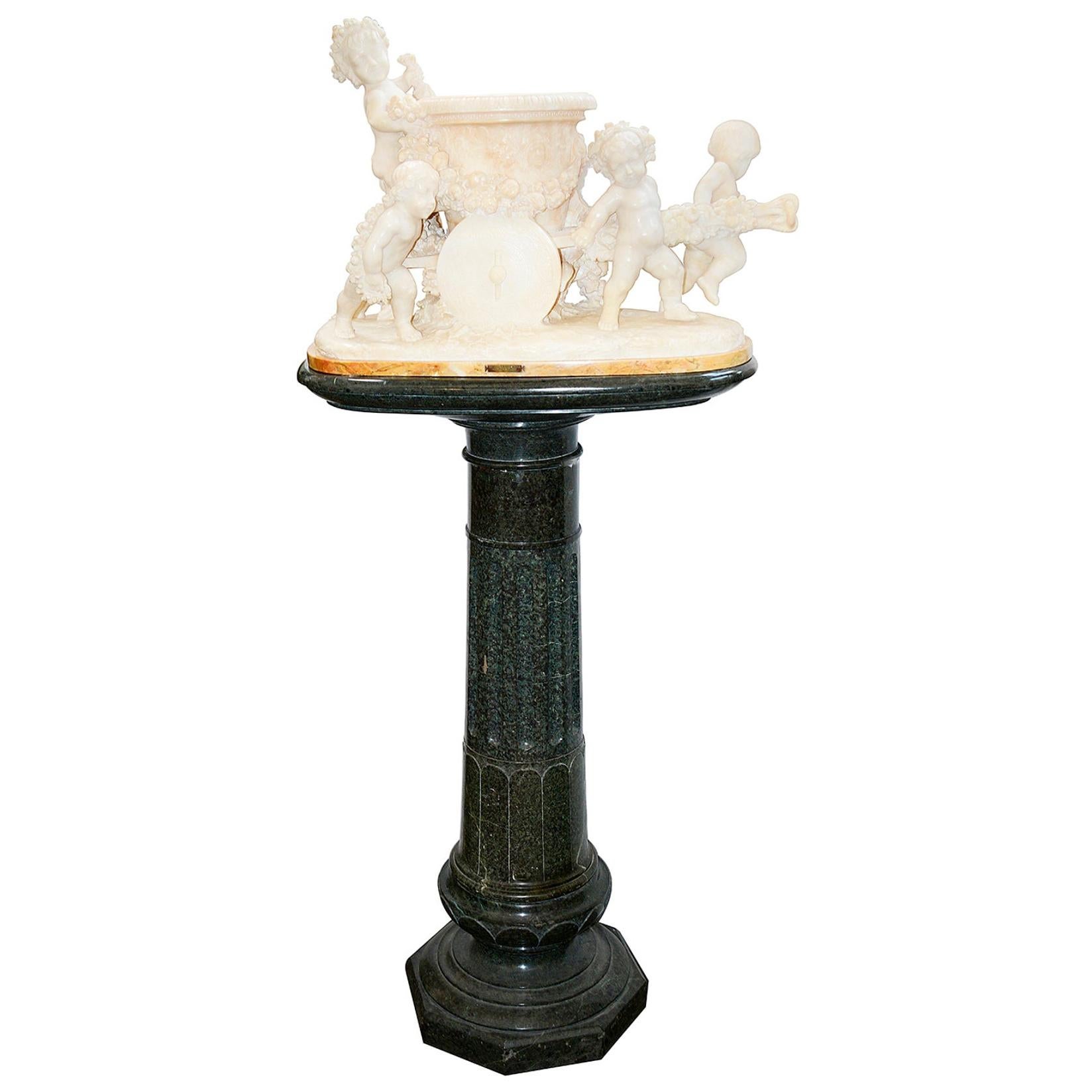 19th Century Italian Alabaster Group of Children Pushing a Cart For Sale