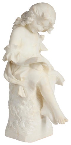 19th Century Italian Alabaster Statue of a Young Girl Reading