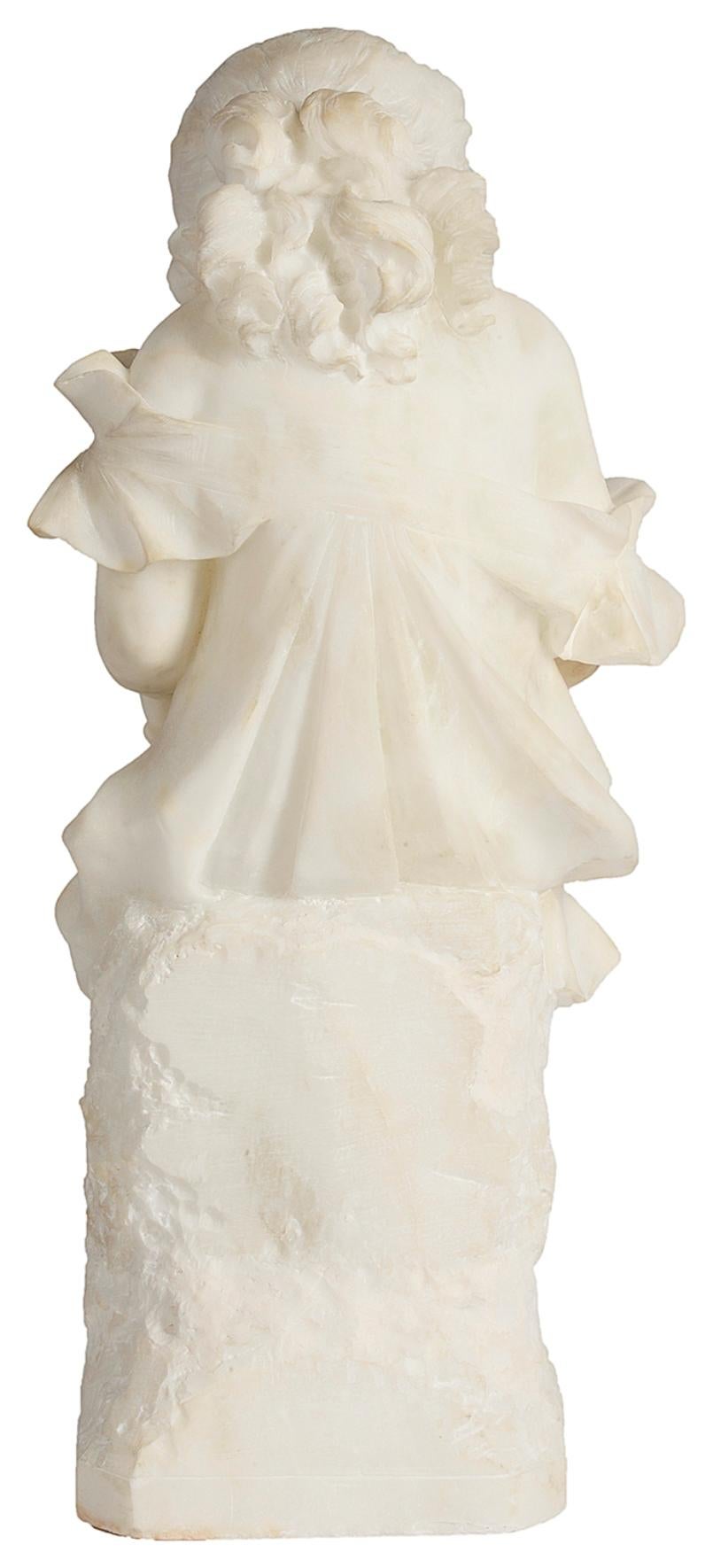 Hand-Carved 19th Century Italian Alabaster Statue of a Young Girl Reading
