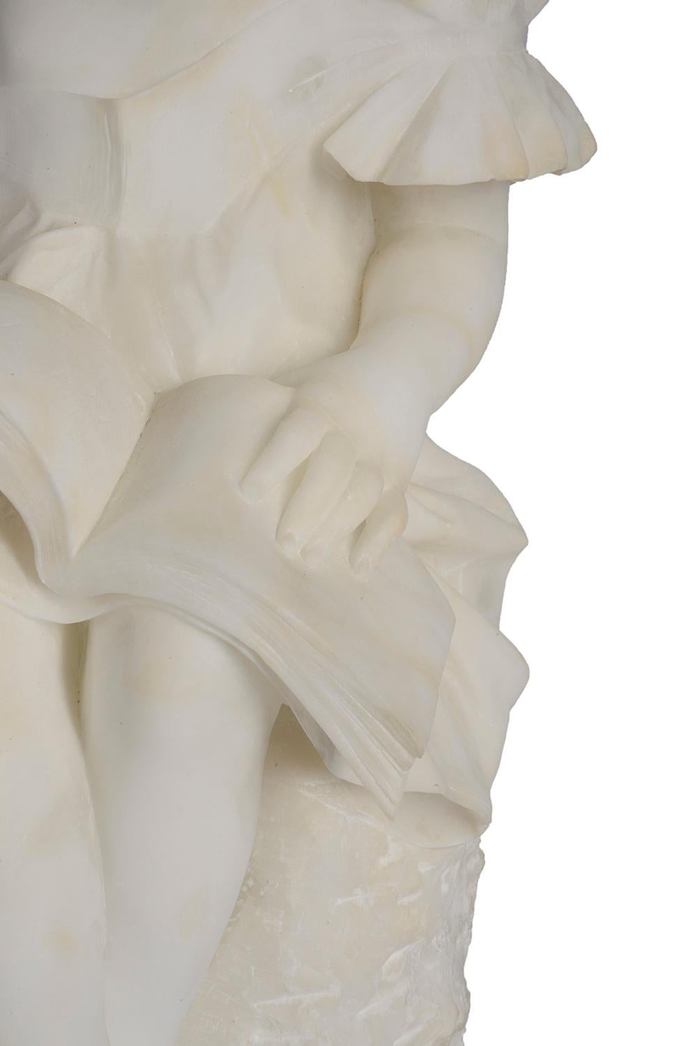 Marble 19th Century Italian Alabaster Statue of a Young Girl Reading