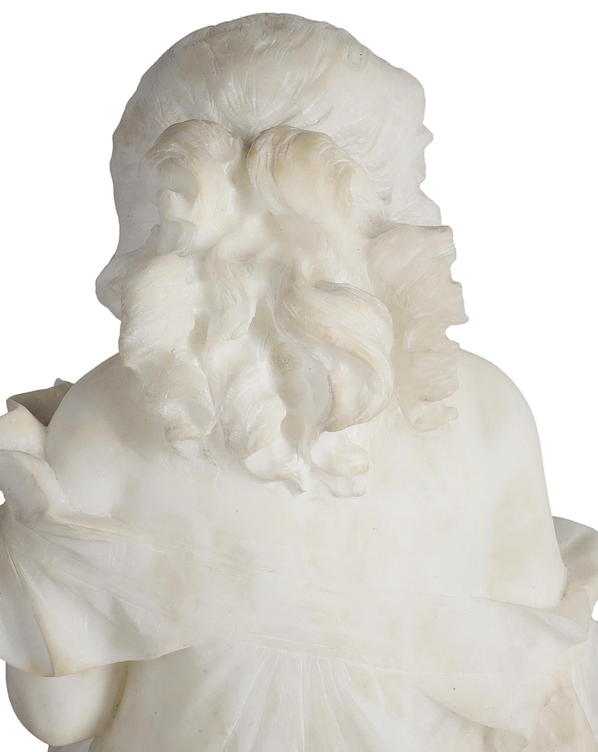 19th Century Italian Alabaster Statue of a Young Girl Reading 1
