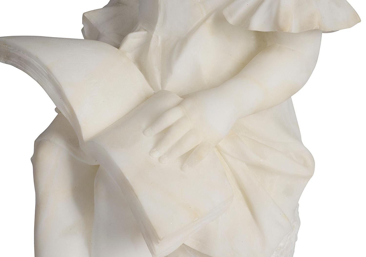 19th Century Italian Alabaster Statue of a Young Girl Reading 2