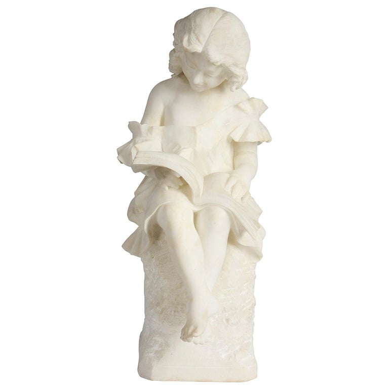 19th Century Italian Alabaster Statue of a Young Girl Reading at 1stDibs