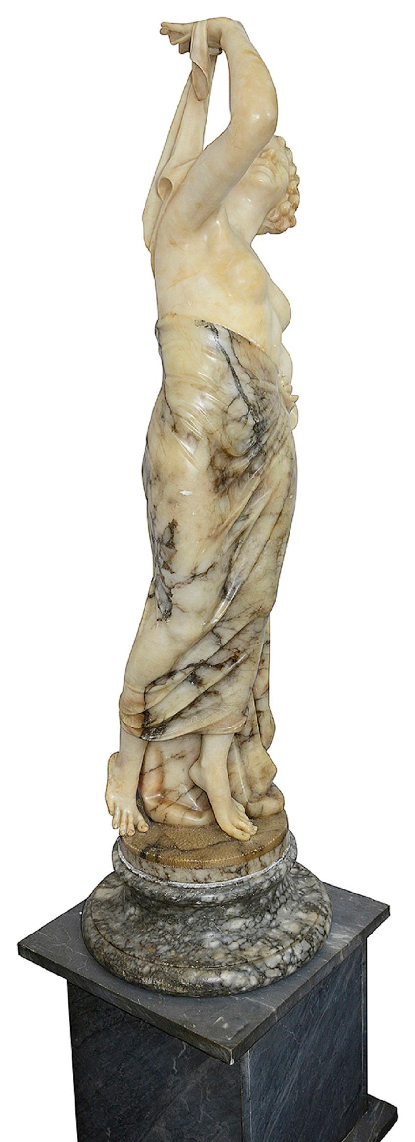 19th Century Italian Alabaster statue of a young maiden. For Sale 1