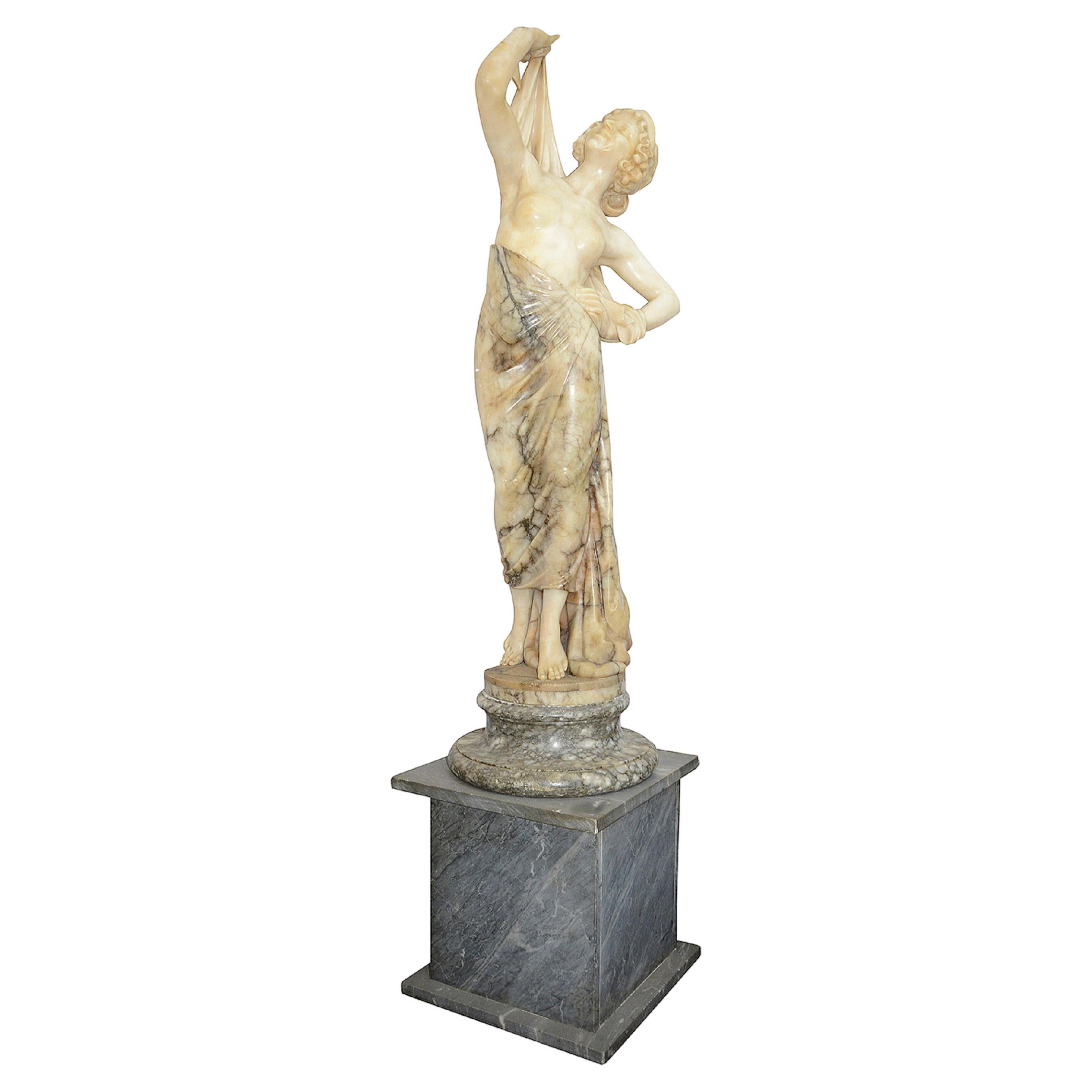 19th Century Italian Alabaster statue of a young maiden. For Sale