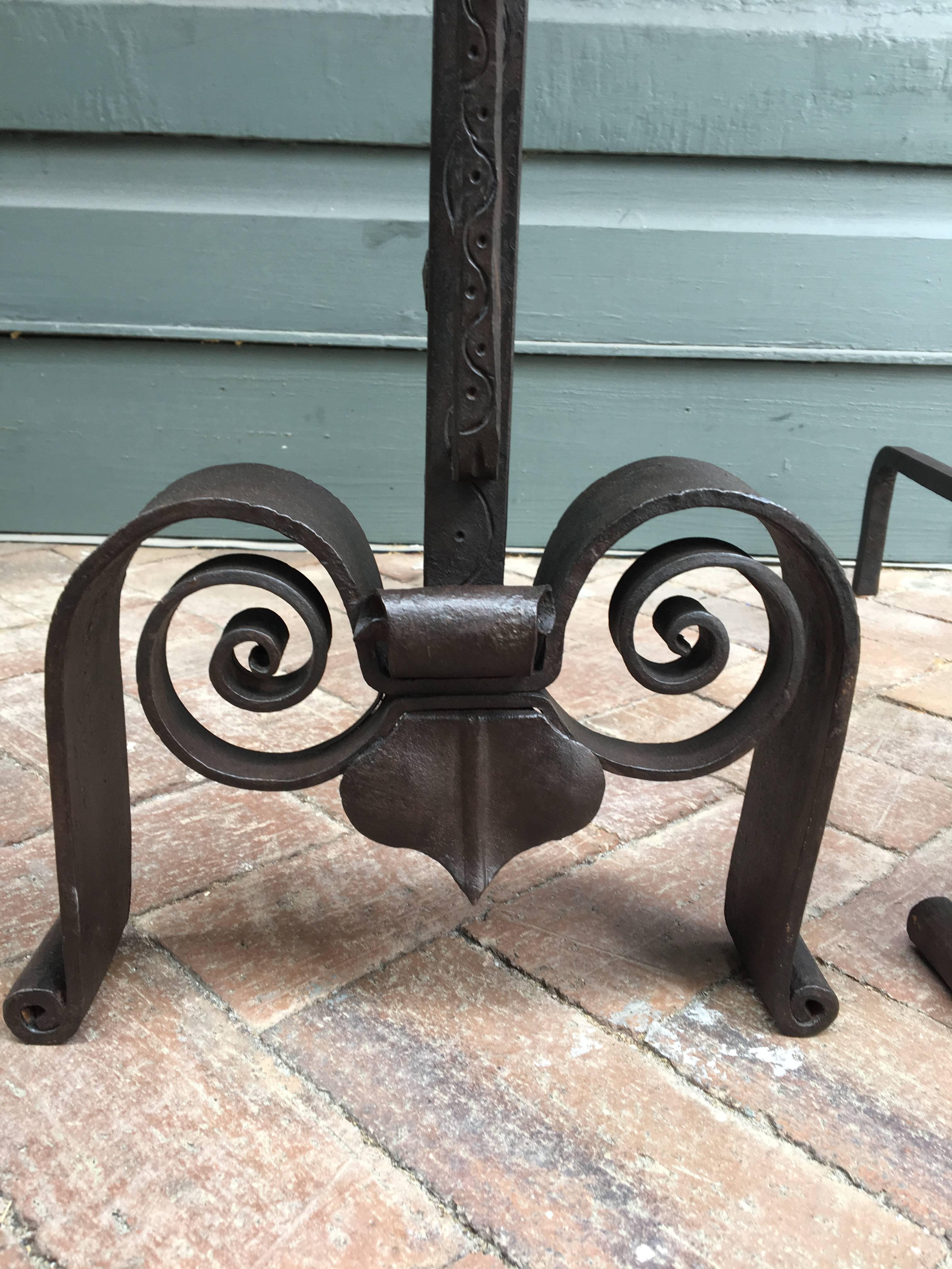 19th Century Italian Andirons with Brass Melon Tops In Good Condition For Sale In Charleston, SC