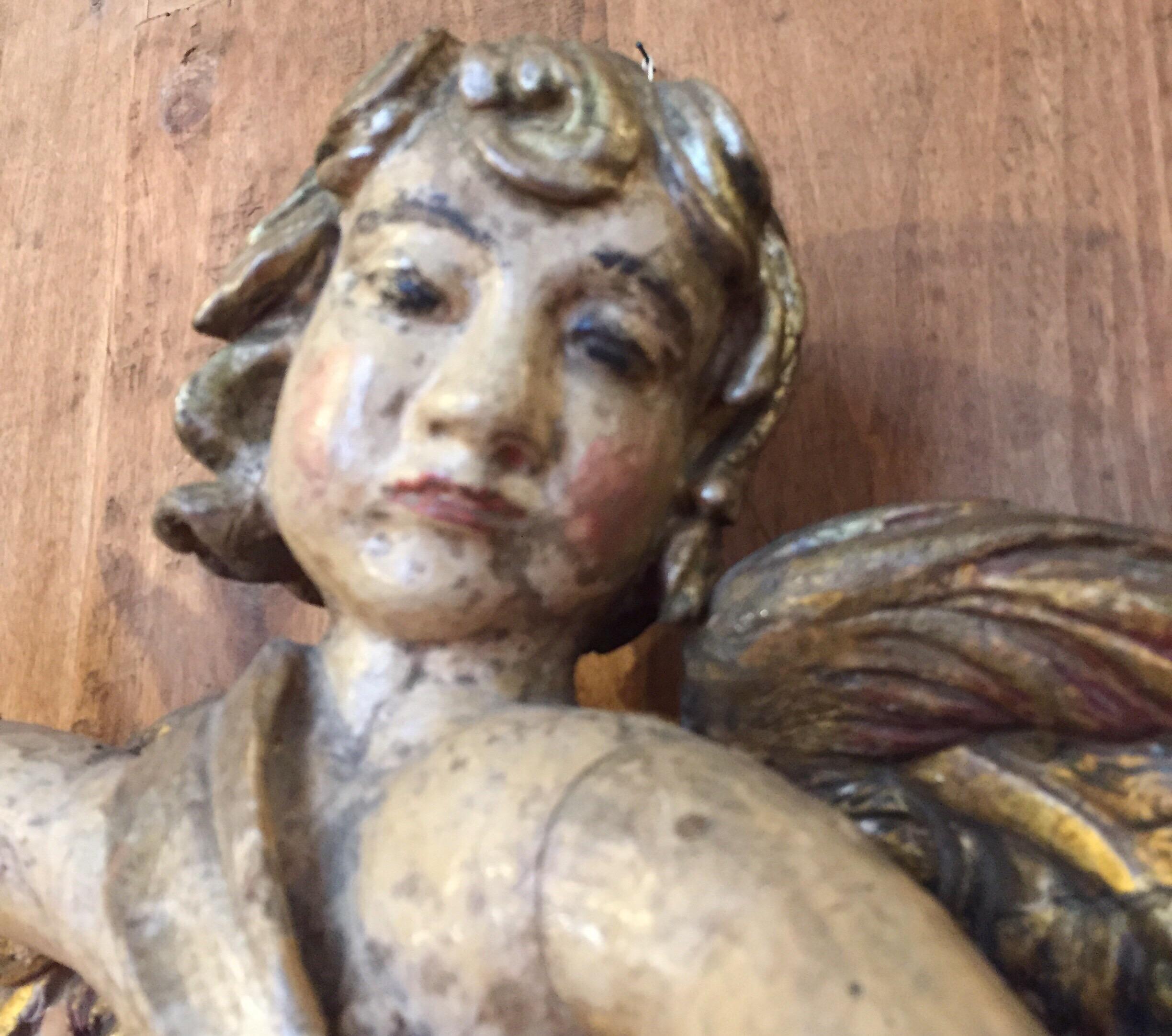 19th Century Italian Baroque Style Cherub Sculpture of Announcing Angel  1