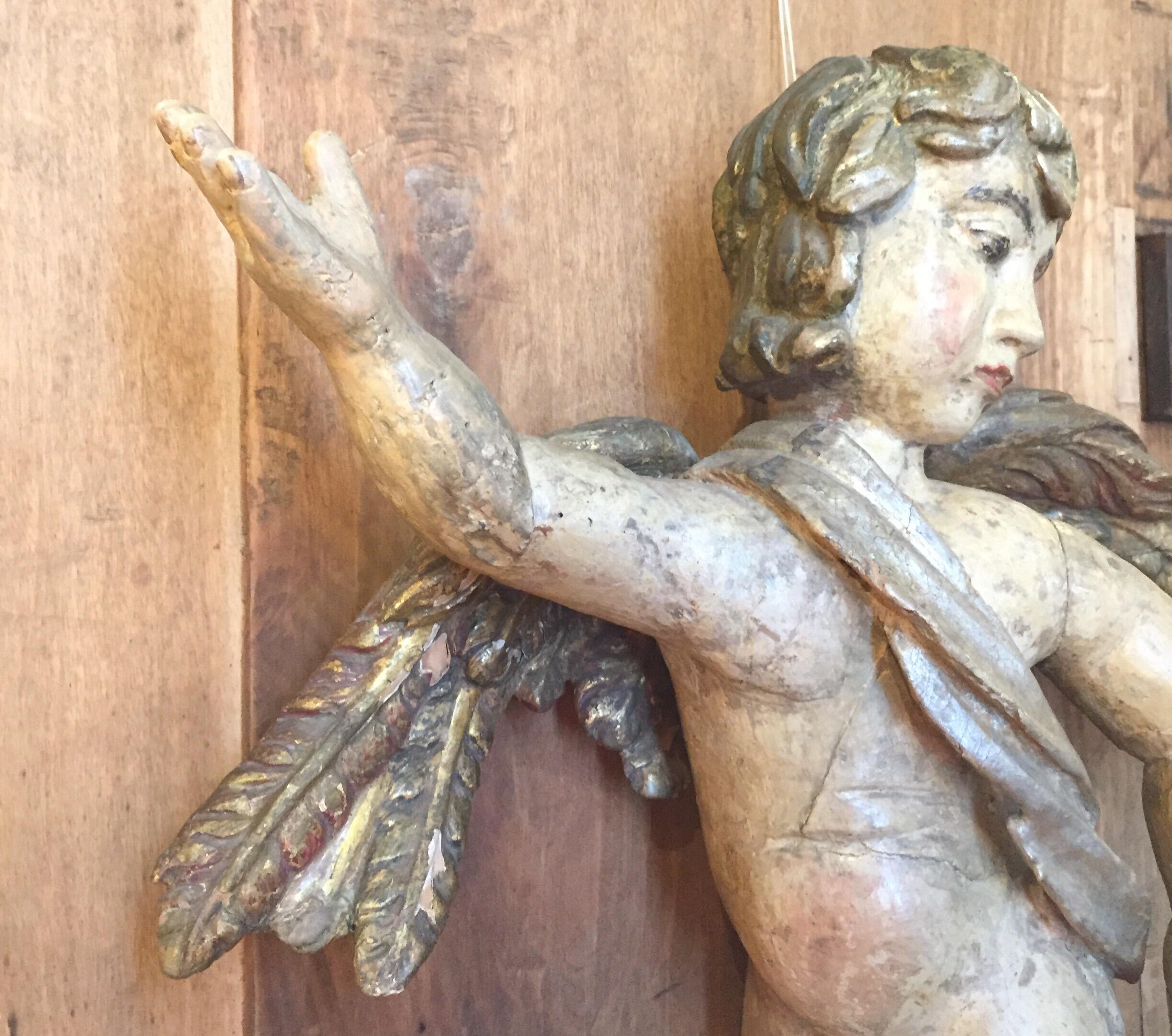 19th Century Italian Baroque Style Cherub Sculpture of Announcing Angel  4
