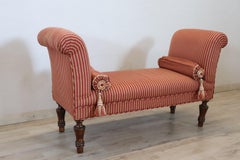 19th Century Italian Antique Bench in Beech Wood and Fabric