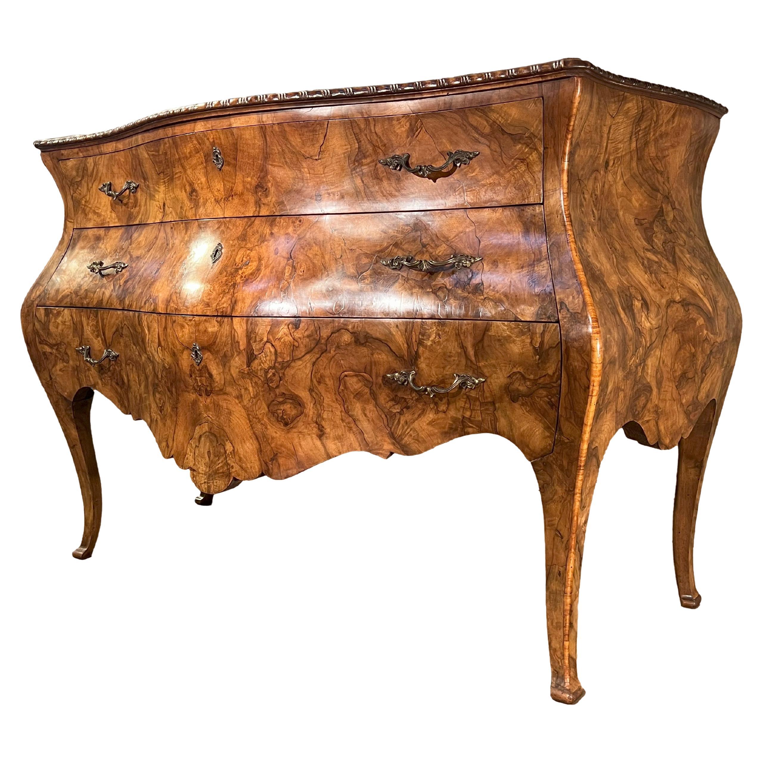 19th Century Italian Antique Bombe Louis XV Style Venetian Commode  For Sale