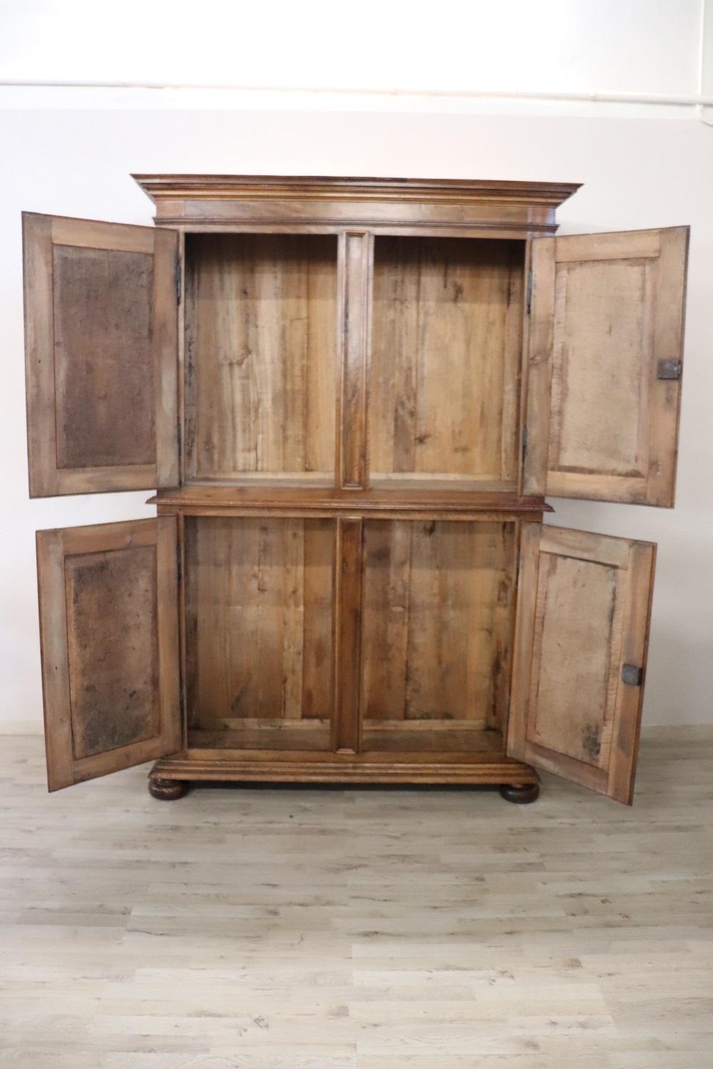 Late 19th Century 19th Century Italian Antique Cabinet in Solid Carved Walnut For Sale