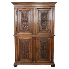 19th Century Italian Used Cabinet in Solid Carved Walnut