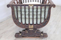 19th Century Italian Antique Carved and Turned Walnut Crib or Baby Bed
