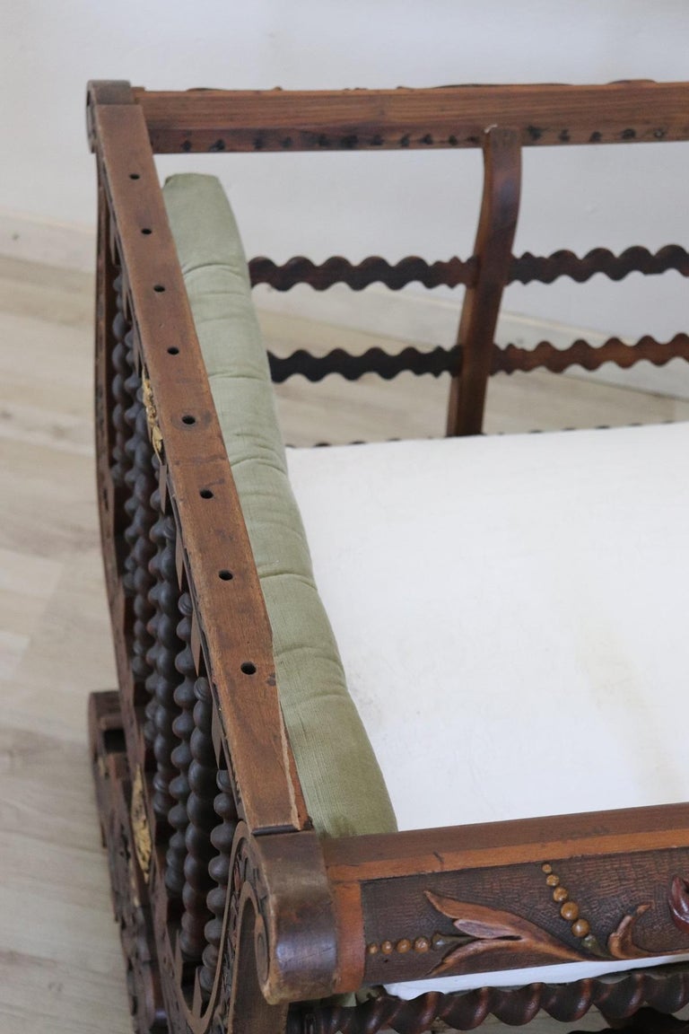 19th Century Italian Antique Carved and Turned Walnut Crib or Baby Bed