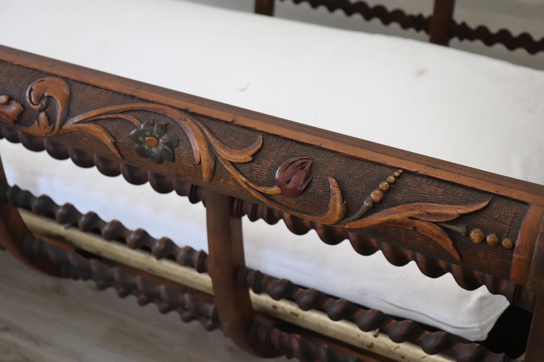 19th Century Italian Antique Carved and Turned Walnut Crib or Baby Bed 1