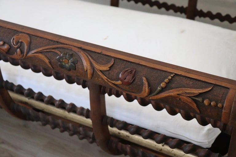 19th Century Italian Antique Carved and Turned Walnut Crib or Baby Bed