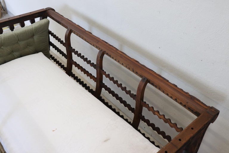 19th Century Italian Antique Carved and Turned Walnut Crib or Baby Bed