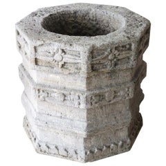19th Century Italian Antique Carved Stone Octagonal Water Well, Garden Ornament