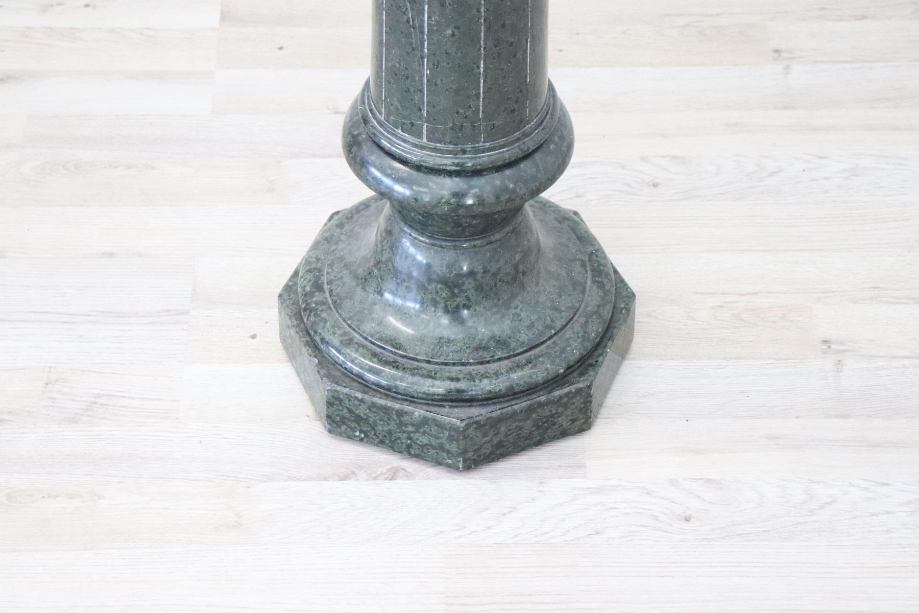 Beautiful tortile column in green Italian Carrara marble, circa 1880s. The green marble is very rare and valuable used since ancient times even for large architectural works. This column is truly fascinating his body sculpted with waves. Ideal for a