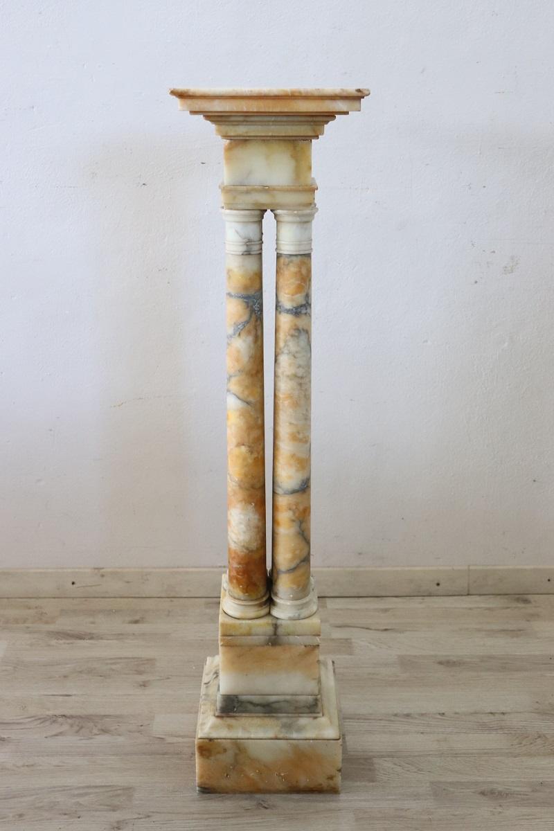 We offer you this splendid antique Italian marble column. A perfect column to become the fulcrum of your home decor.

Characterized by a double-order structure on a high base with a great scenic effect. The marble is a particular yellow shade that