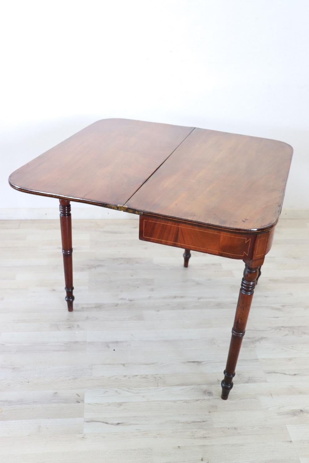 19th Century Italian Antique Console Table in Walnut with Opening Top 1