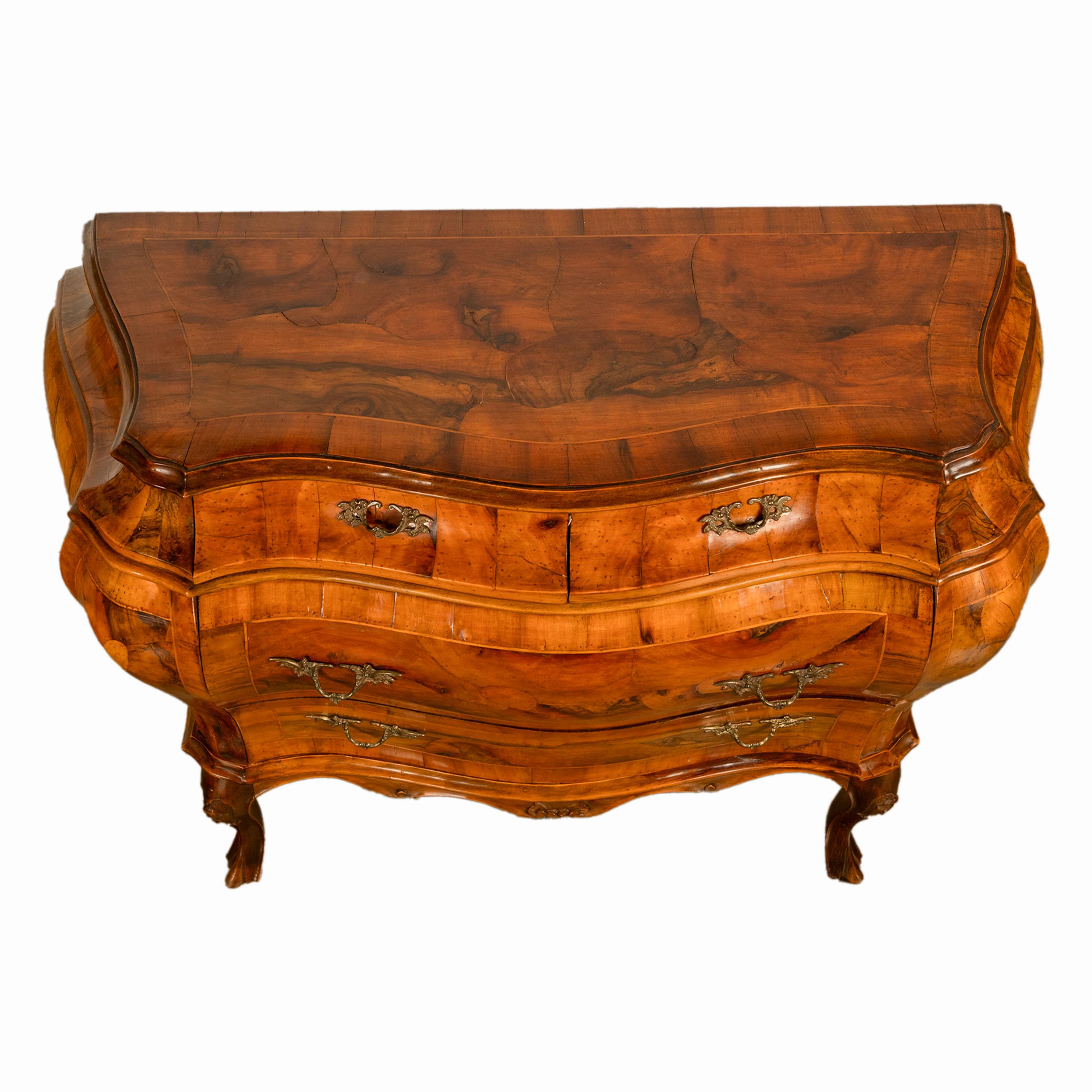 19th Century Italian Antique Inlaid Walnut Bombe Louis XV Venetian Commode 1880 9
