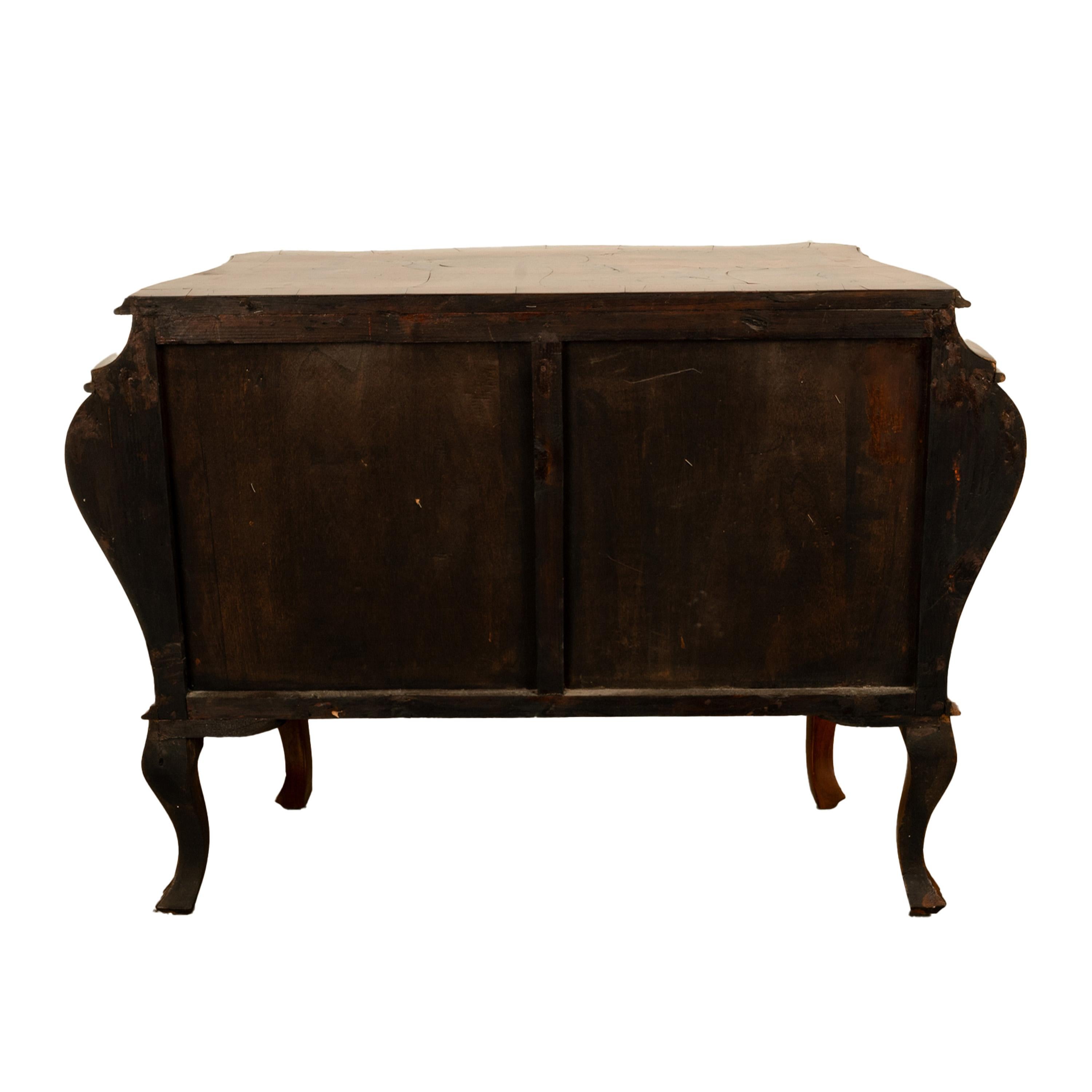 19th Century Italian Antique Inlaid Walnut Bombe Louis XV Venetian Commode 1880 10