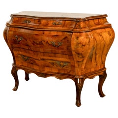 19th Century Italian Antique Inlaid Walnut Bombe Louis XV Venetian Commode 1880