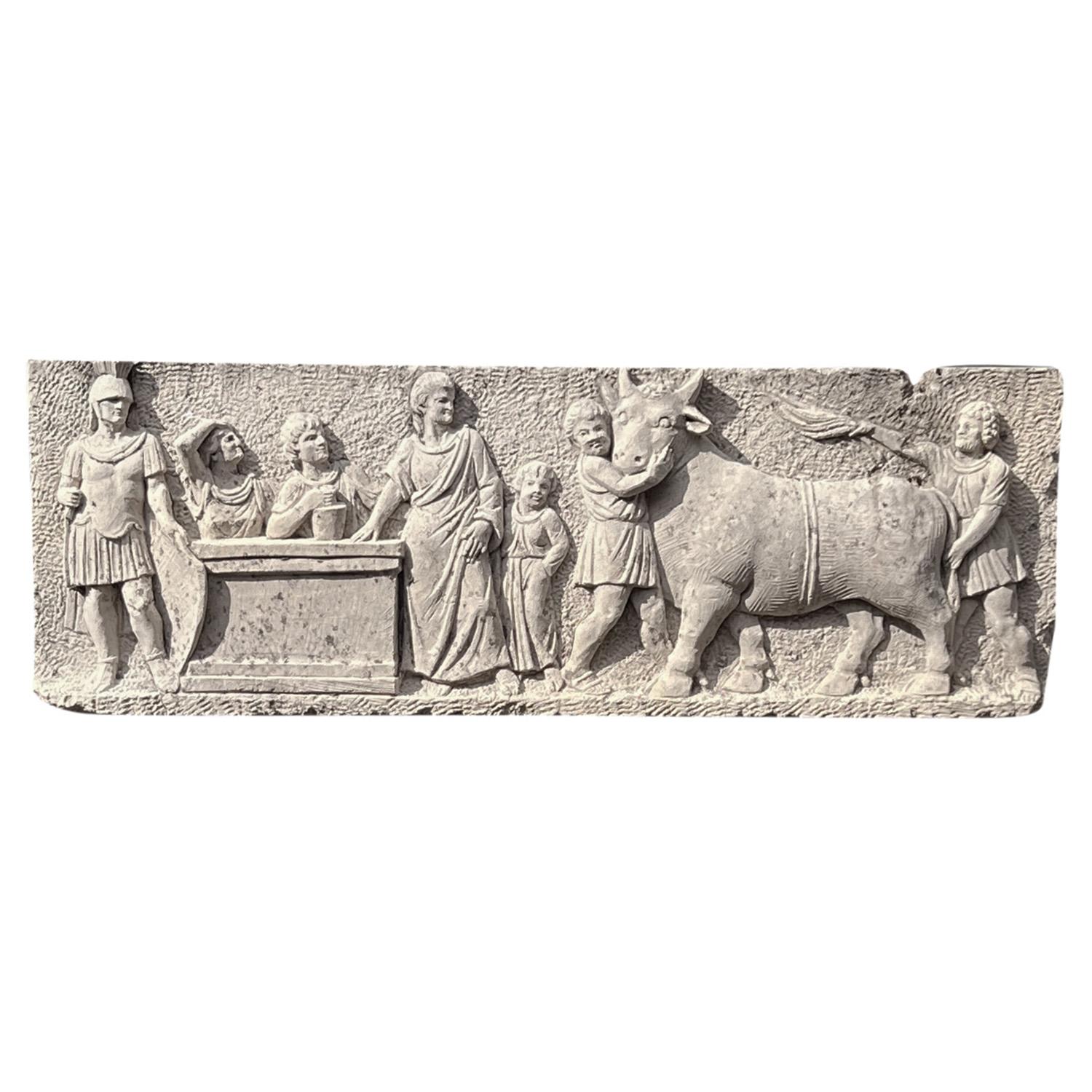 19th Century Italian Antique Limestone Wall Panel - Architectural Roman Relief In Good Condition For Sale In West Palm Beach, FL