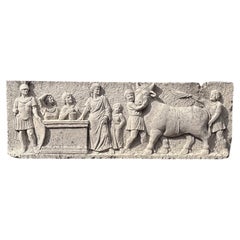 19th Century Italian Antique Limestone Wall Panel - Architectural Roman Relief