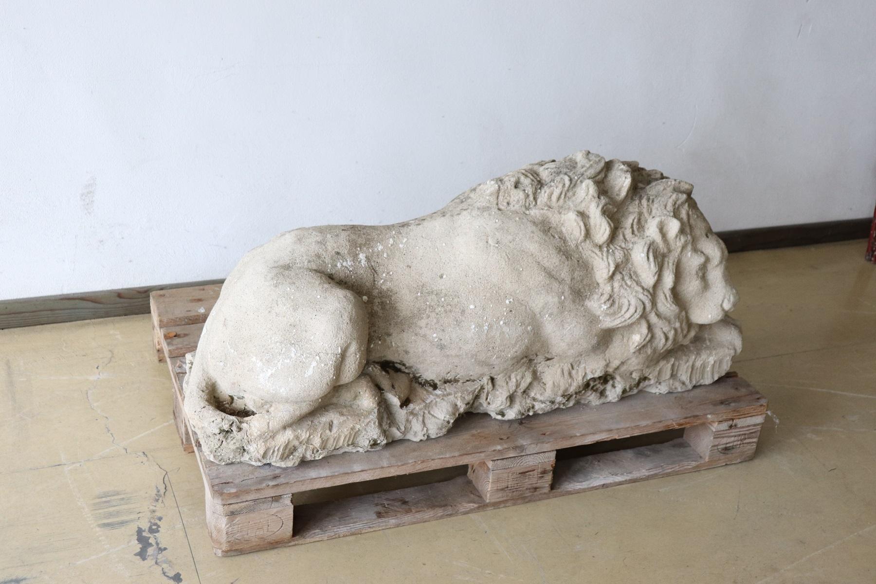 Hand-Carved 18th Century Italian Antique Lion Sculpture in Stone