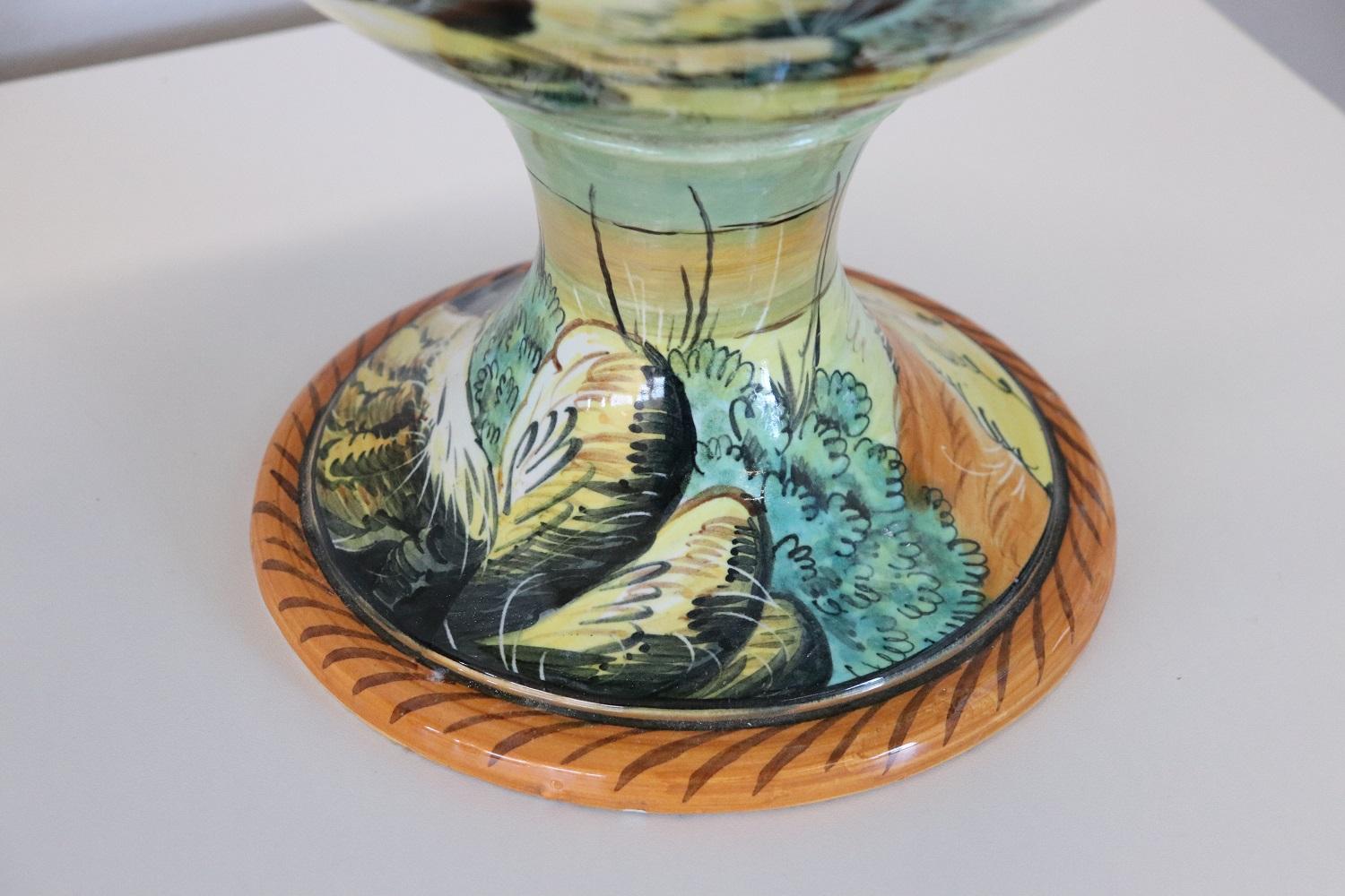 Late 19th Century 19th Century Italian Antique Majolica Large Hand Painted Antique Vase, Signed For Sale