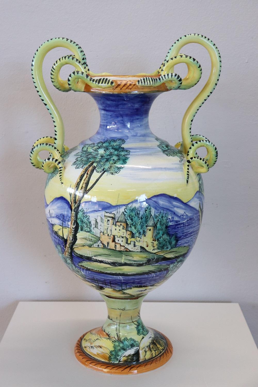 19th Century Italian Antique Majolica Large Hand Painted Antique Vase, Signed For Sale 2