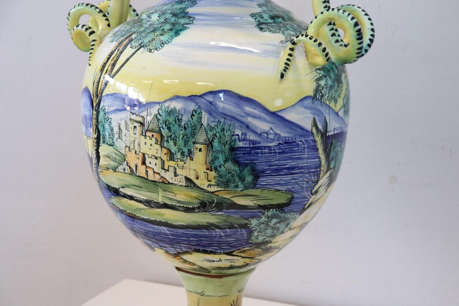 19th Century Italian Antique Majolica Large Hand Painted Antique Vase, Signed For Sale 3