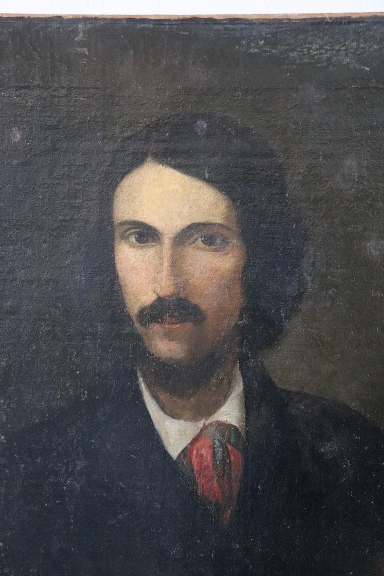 19th Century Italian Antique Oil Painting on Canvas Portrait of Gentleman In Good Condition For Sale In Casale Monferrato, IT