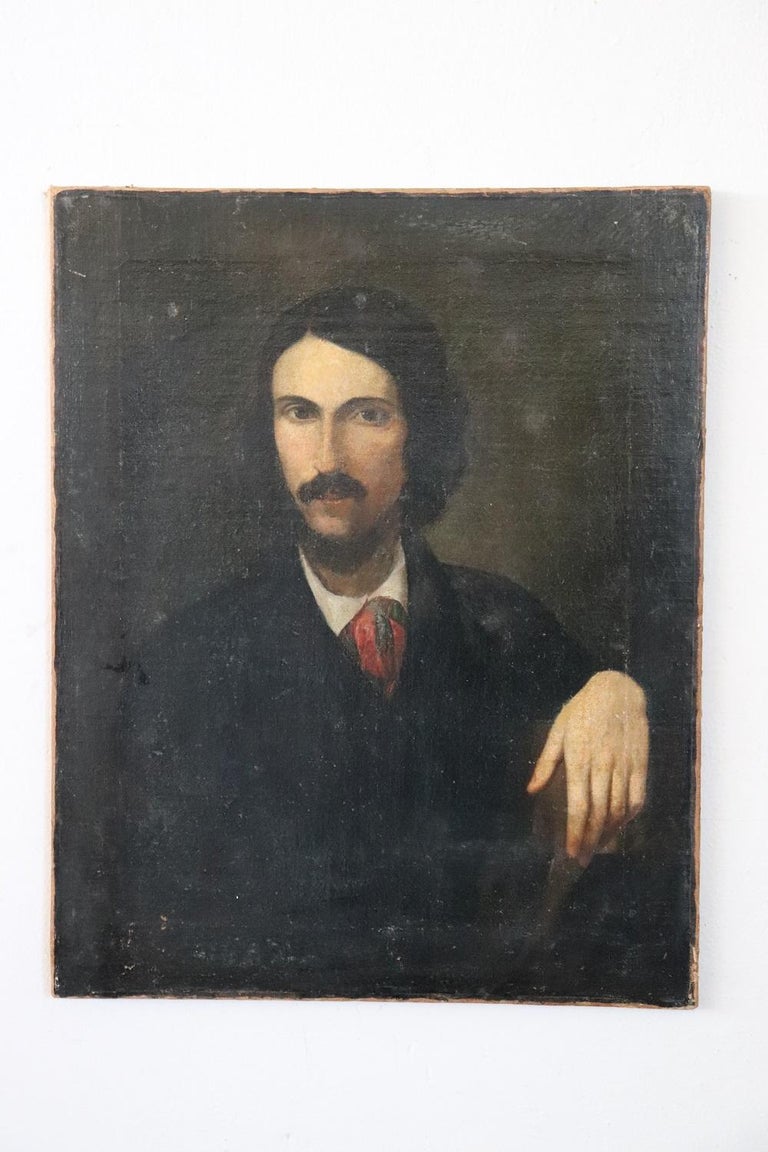 Late 19th Century 19th Century Italian Antique Oil Painting on Canvas Portrait of Gentleman For Sale