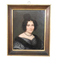 19th Century Italian Antique Oil Painting on Canvas Portrait of Noblewoman 1828s