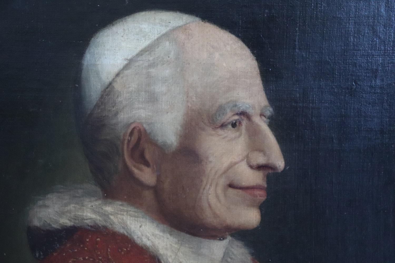 Oiled 19th Century Italian Antique Oil Painting on Canvas Portrait of Pope Pio IX