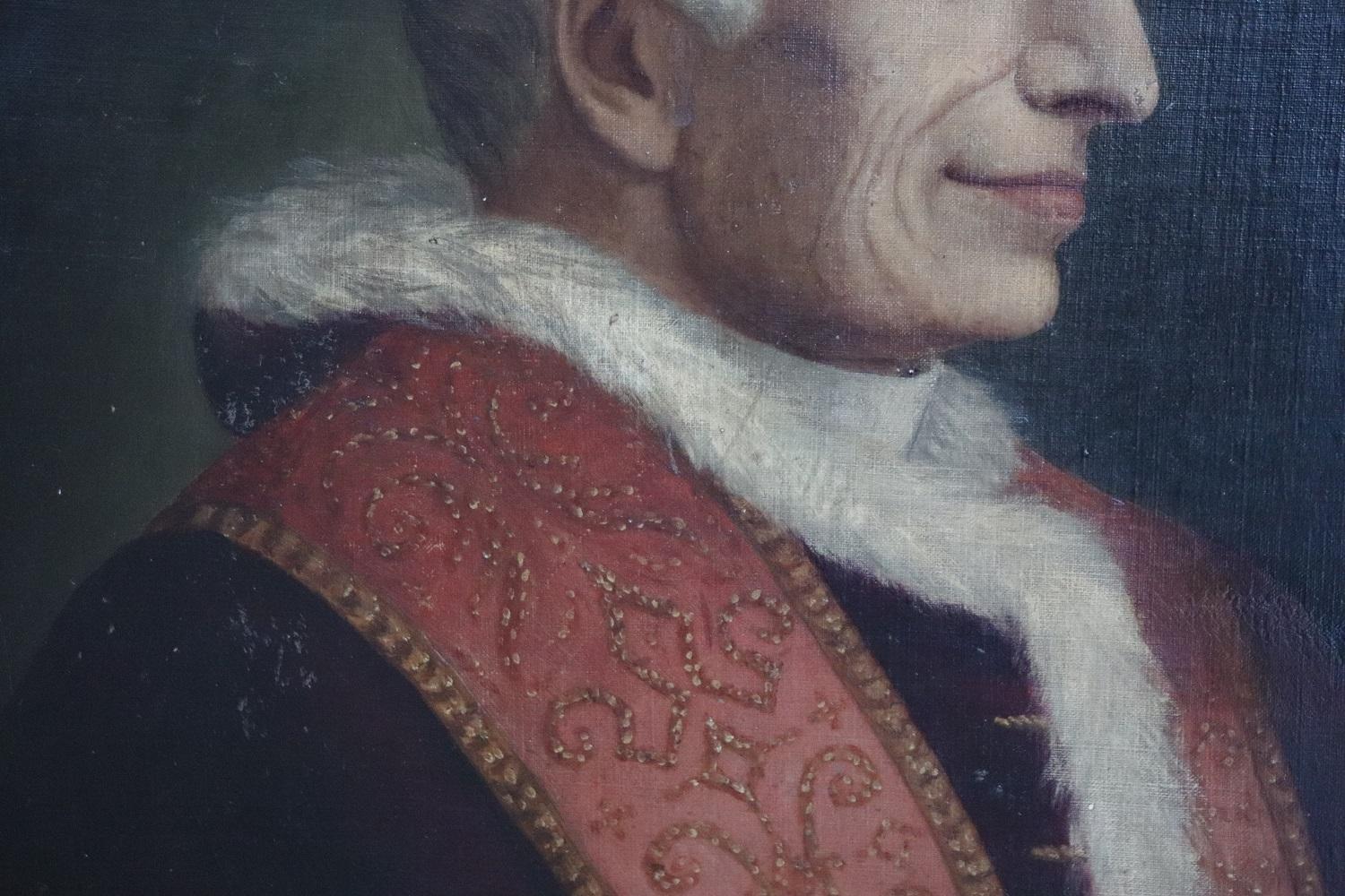 Mid-19th Century 19th Century Italian Antique Oil Painting on Canvas Portrait of Pope Pio IX