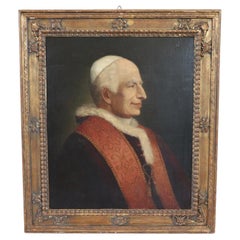 19th Century Italian Antique Oil Painting on Canvas Portrait of Pope Pio IX