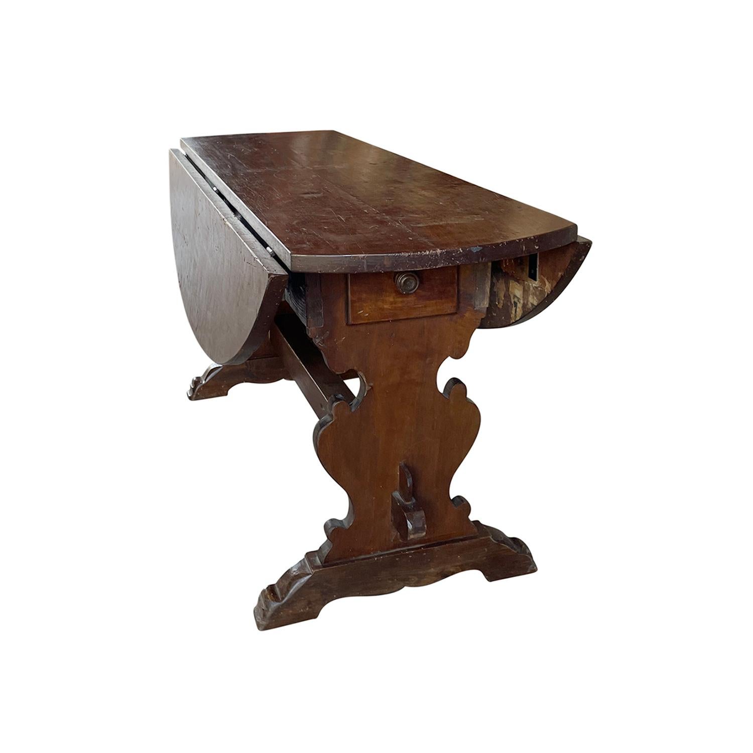 19th Century Italian Antique Oval Drop Leaf Table, Tuscan Dining Room Table For Sale 1