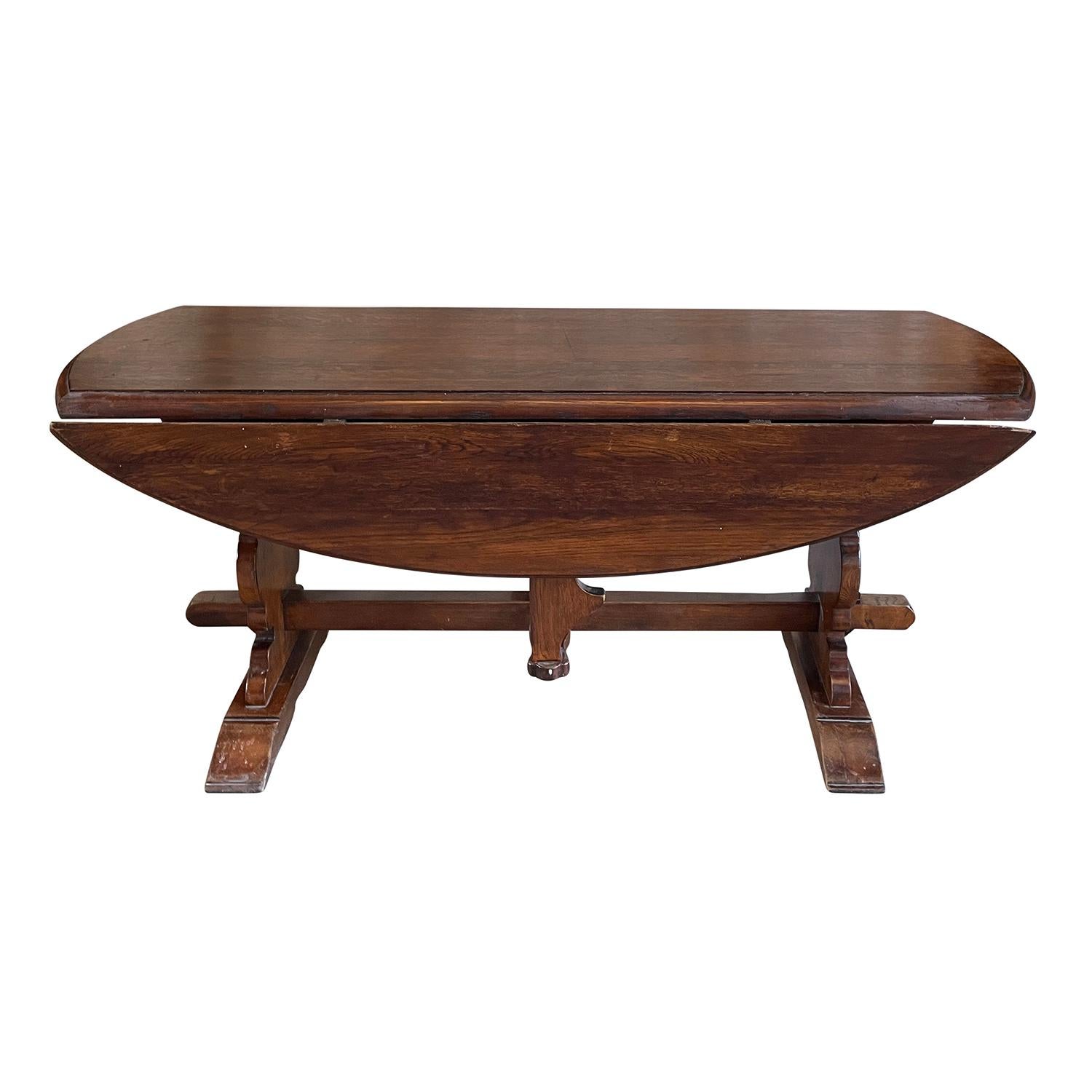 19th Century Italian Antique Oval Drop Leaf Walnut Dining Room Table 1